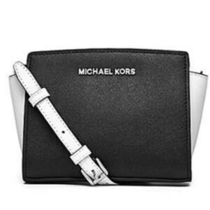 Michael Kors Black and White Saffiano Leather Petite Crossbody Bag